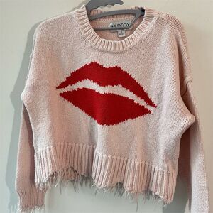 401. Wild fox. Women's Pink Frayed-Hem Cotton Sweater Size S Pullover Casual